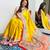 Yellow ajrak block satin saree