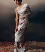 Grey floral satin saree