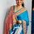 Teal ethnic motifs satin saree