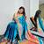 Teal ethnic motifs satin saree