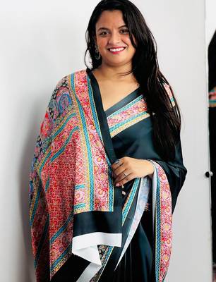 Black ethnic motifs satin saree 1