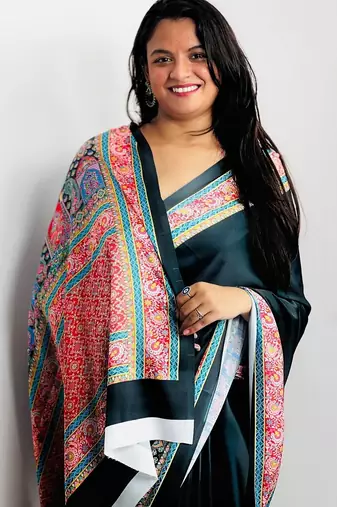 Black ethnic motifs satin saree