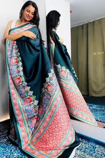 Black ethnic motifs satin saree