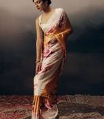 Multicolor floral satin designer saree