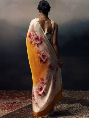 Multicolor floral satin designer saree 2
