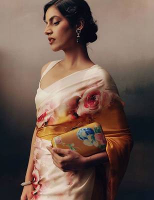 Multicolor floral satin designer saree 4