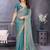Blue embroidered border satin saree with matching blouse piece