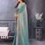 Blue embroidered border satin saree with matching blouse piece
