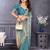Blue embroidered border satin saree with matching blouse piece