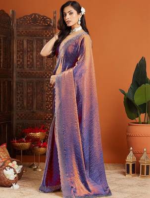 Multicolor embellished beads and stones organza heavy work saree 1
