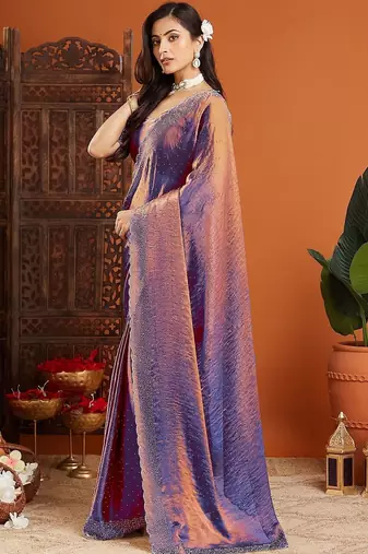 Multicolor embellished beads and stones organza heavy work saree