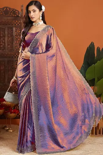 Multicolor embellished beads and stones organza heavy work saree