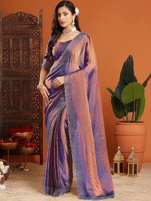 Multicolor embellished beads and stones organza heavy work saree 3
