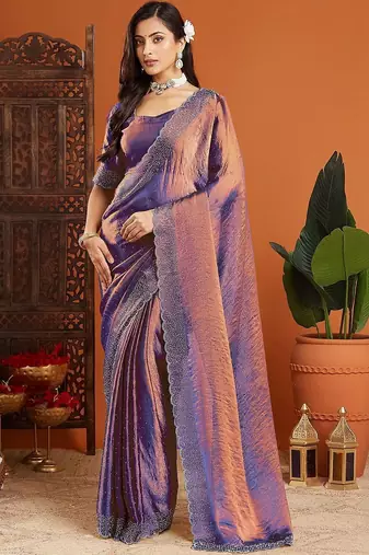 Multicolor embellished beads and stones organza heavy work saree