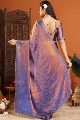 Multicolor embellished beads and stones organza heavy work saree