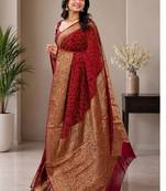 Maroon bandhani zari pure silk fusion bandhani saree