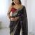Navy blue bandhani printed embroidered saree with unstitched blouse piece