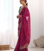 Maroon bandhani embroidered pure georgette saree with blouse