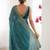 Teal embellished embroidered silk blend designer saree