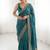 Teal embellished embroidered silk blend designer saree