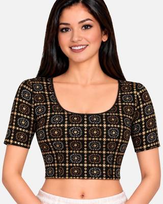 Black cotton spandex bandani printed stretchable readymade saree blouse 1