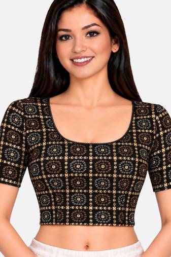 Black cotton spandex bandani printed stretchable readymade saree blouse