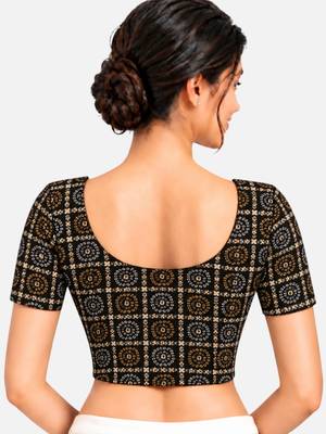 Black cotton spandex bandani printed stretchable readymade saree blouse 2