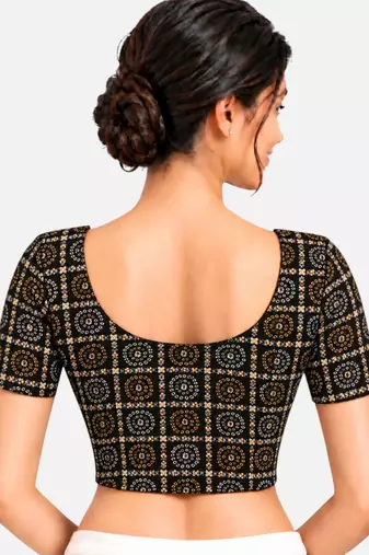 Black cotton spandex bandani printed stretchable readymade saree blouse