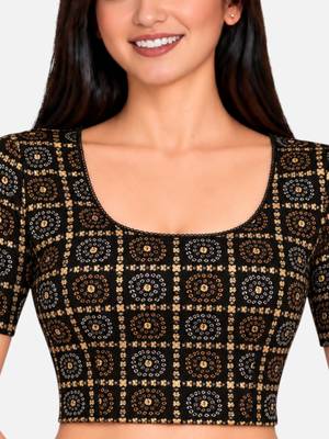 Black cotton spandex bandani printed stretchable readymade saree blouse 4
