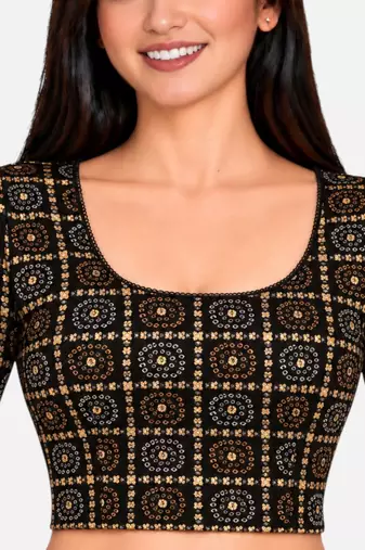 Black cotton spandex bandani printed stretchable readymade saree blouse