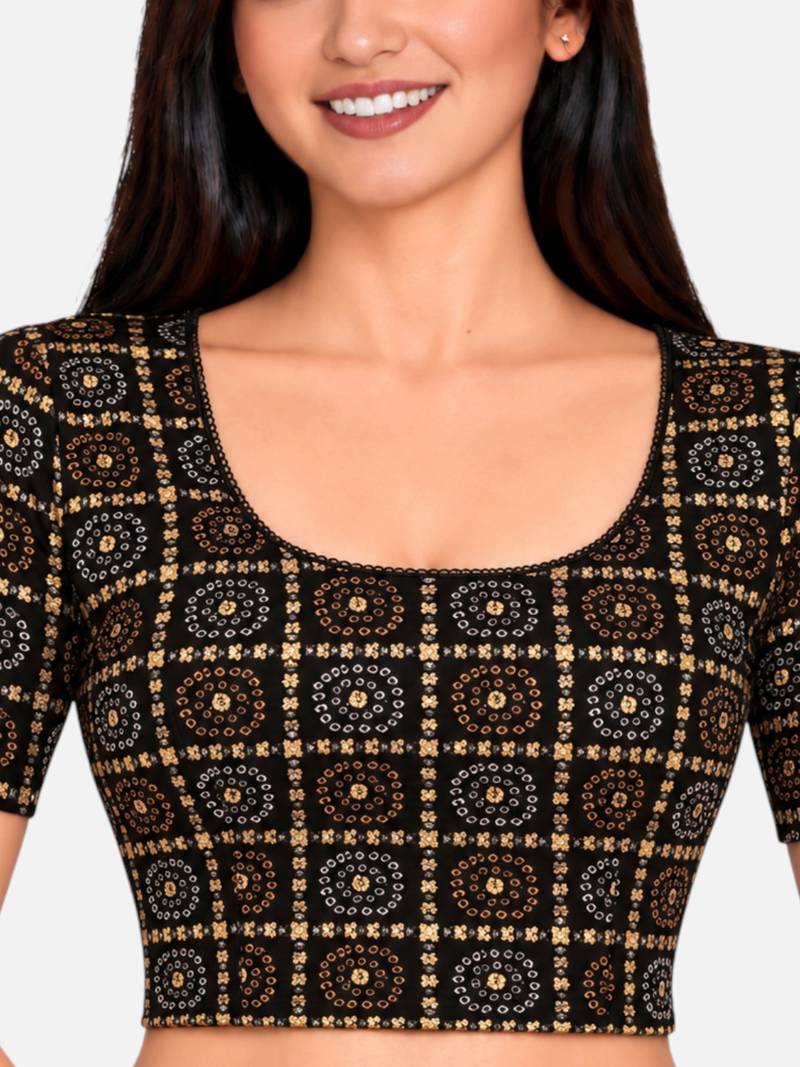 Black cotton spandex bandani printed stretchable readymade saree blouse