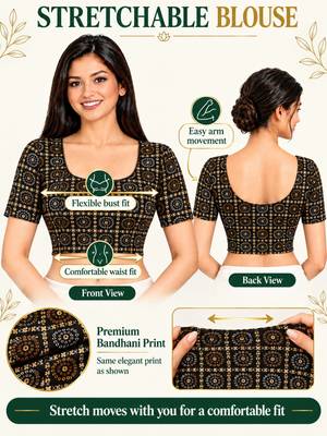 Black cotton spandex bandani printed stretchable readymade saree blouse 5