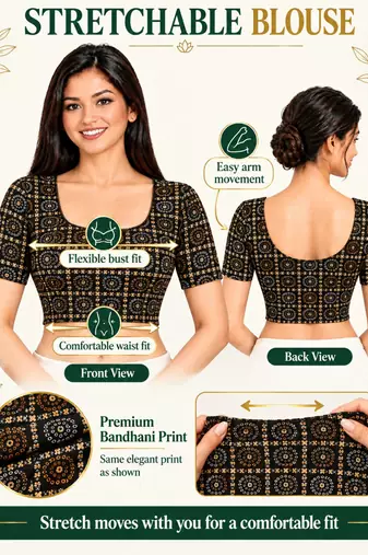 Black cotton spandex bandani printed stretchable readymade saree blouse