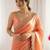 Peach embellished zari silk blend heavy work saree
