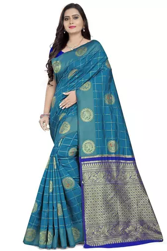 Blue ethnic woven design zari silk cotton saree