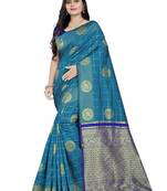 Blue ethnic woven design zari silk cotton saree
