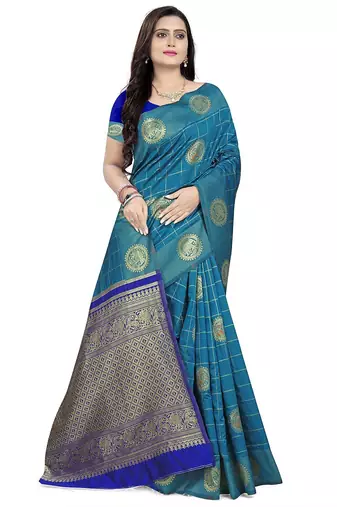 Blue ethnic woven design zari silk cotton saree
