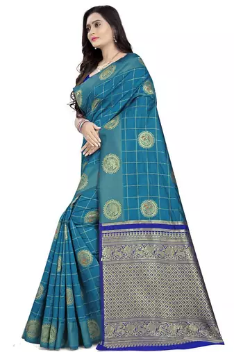 Blue ethnic woven design zari silk cotton saree