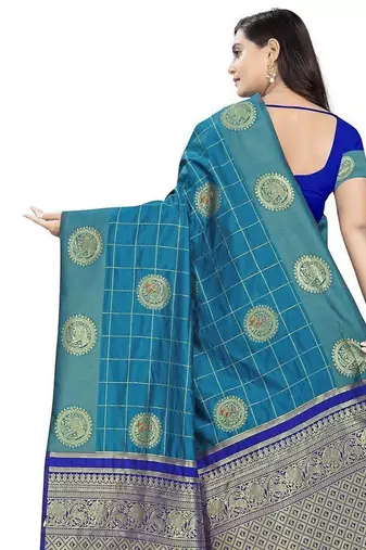 Blue ethnic woven design zari silk cotton saree