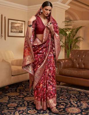 Maroon woven design zari art silk kanjeevaram saree 1