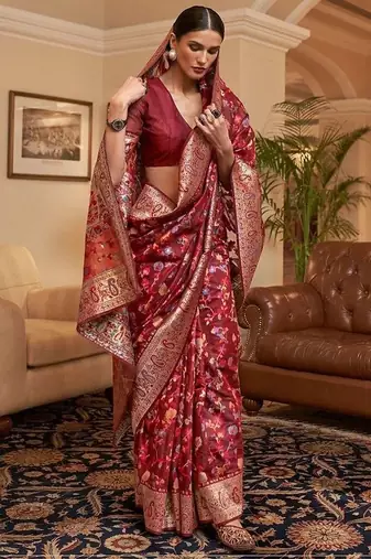 Maroon woven design zari art silk kanjeevaram saree