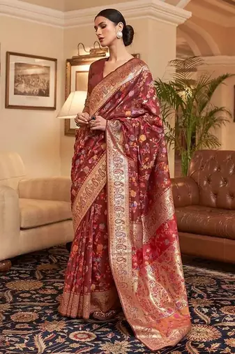 Maroon woven design zari art silk kanjeevaram saree