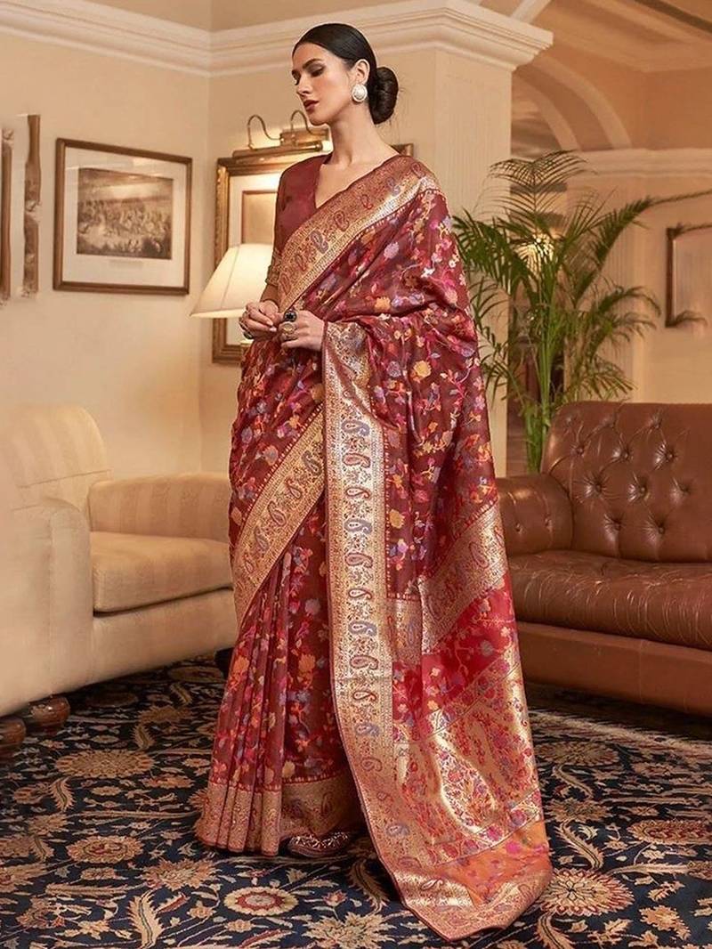 Maroon woven design zari art silk kanjeevaram saree