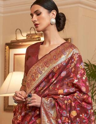 Maroon woven design zari art silk kanjeevaram saree 4