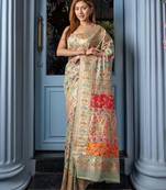 Green floral printed zari art silk kanjeevaram saree
