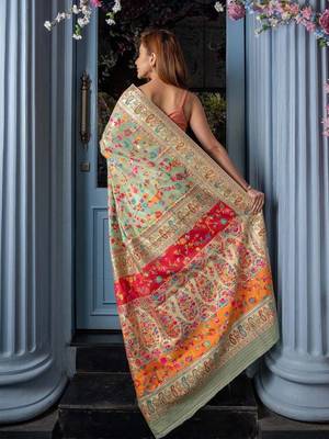 Green floral printed zari art silk kanjeevaram saree 3