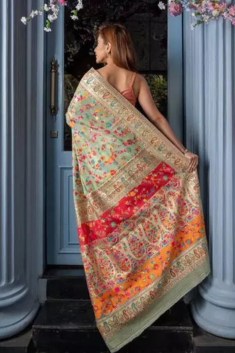Green floral printed zari art silk kanjeevaram saree