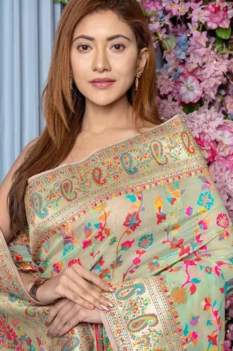 Green floral printed zari art silk kanjeevaram saree