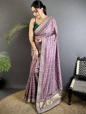 Purple woven design zari silk blend designer bandhani saree 1