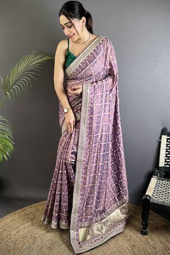 Purple woven design zari silk blend designer bandhani saree